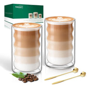Set di 2 bicchieri doppi isolati per Latte Macchiato, capacità 400 ml ciascuno, con cucchiaini