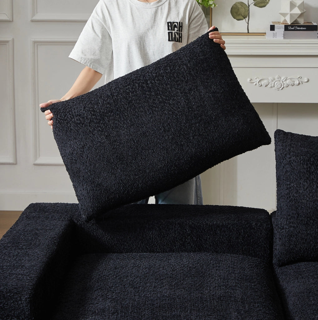 Divano modulare in ciniglia nero con chaise longue reversibile