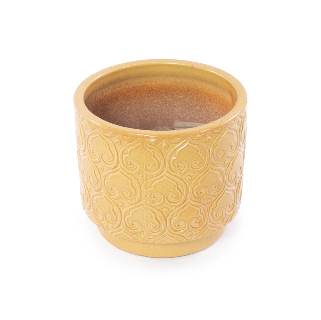 Vaso in ceramica gialla Ø 19 cm con rilievo a cuori