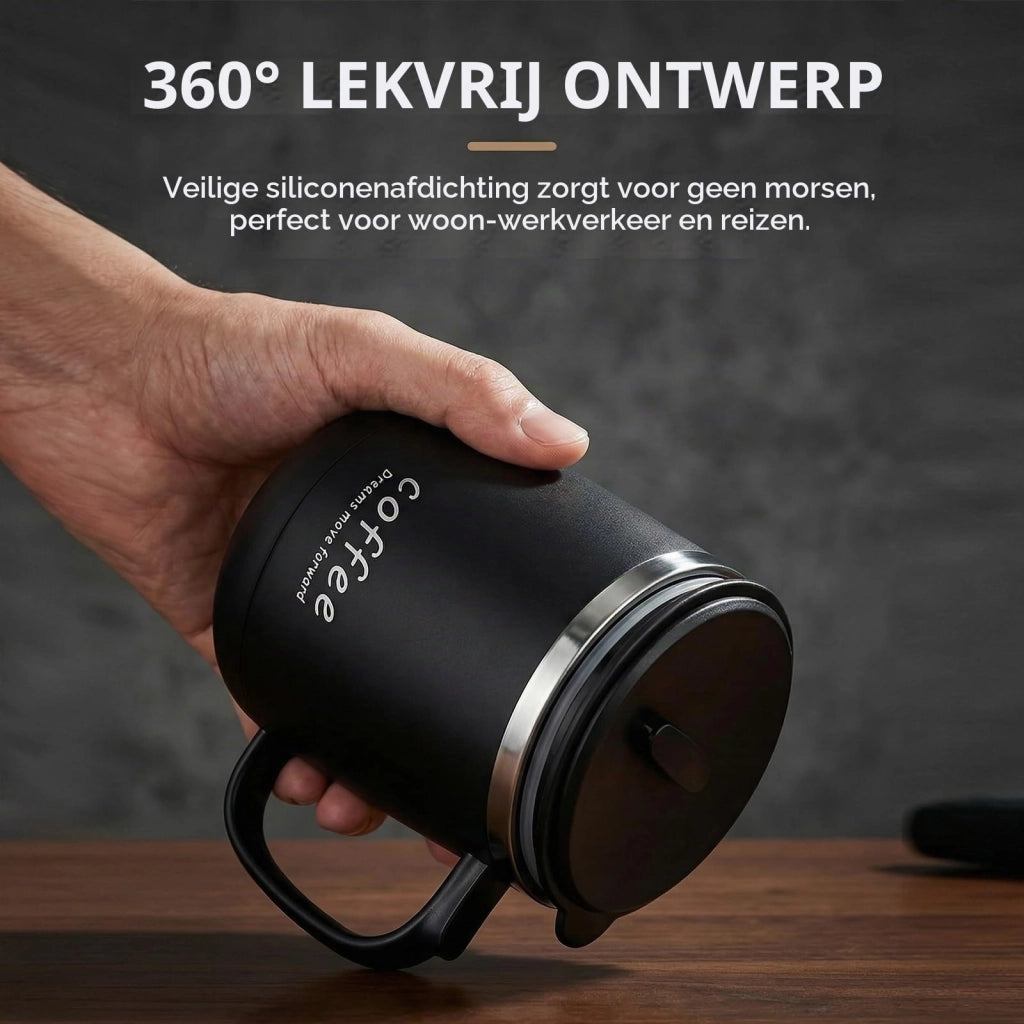 Tazza termica da 350 ml, a doppia parete, in acciaio inossidabile, nera, con manico