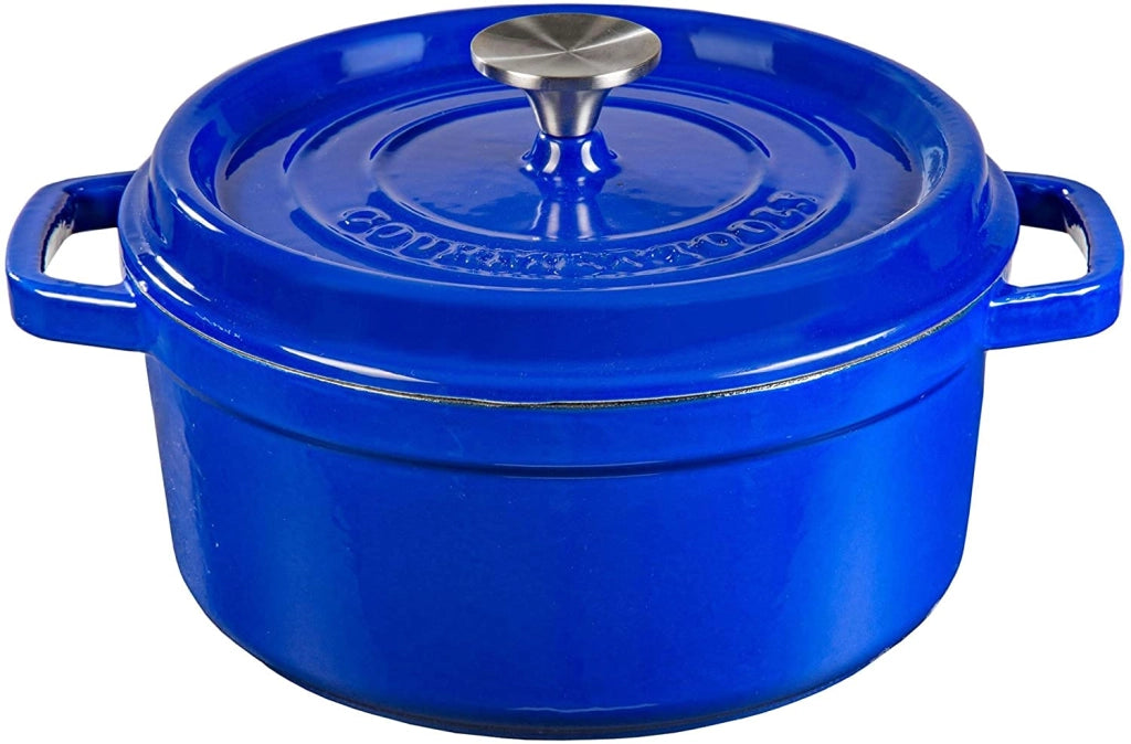 Cocotte in ghisa, 24 cm, 3,6 L, blu, con coperchio, ideale per stufati