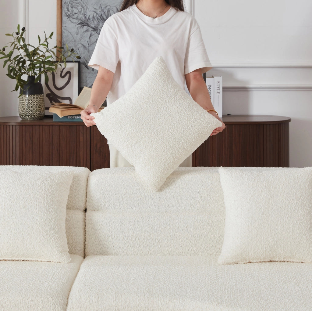 Divano modulare ULEVR beige in ciniglia, 2 elementi combinabili con schienale stratificato