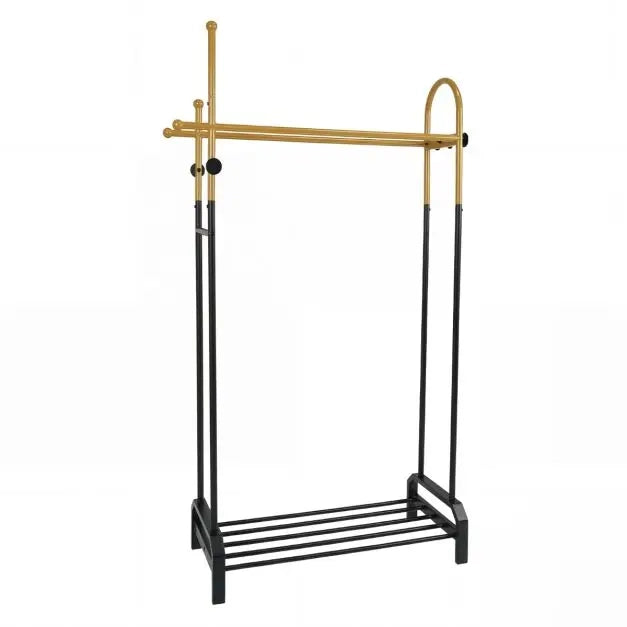 Stand appendiabiti doppio in metallo oro e nero con 5 ganci altezza 179 cm stender per abiti autoportante robusto per camera e ingresso