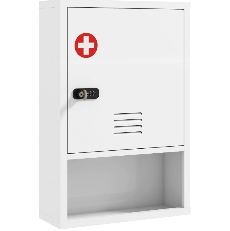 Armadietto per medicinali da parete in acciaio bianco con serratura