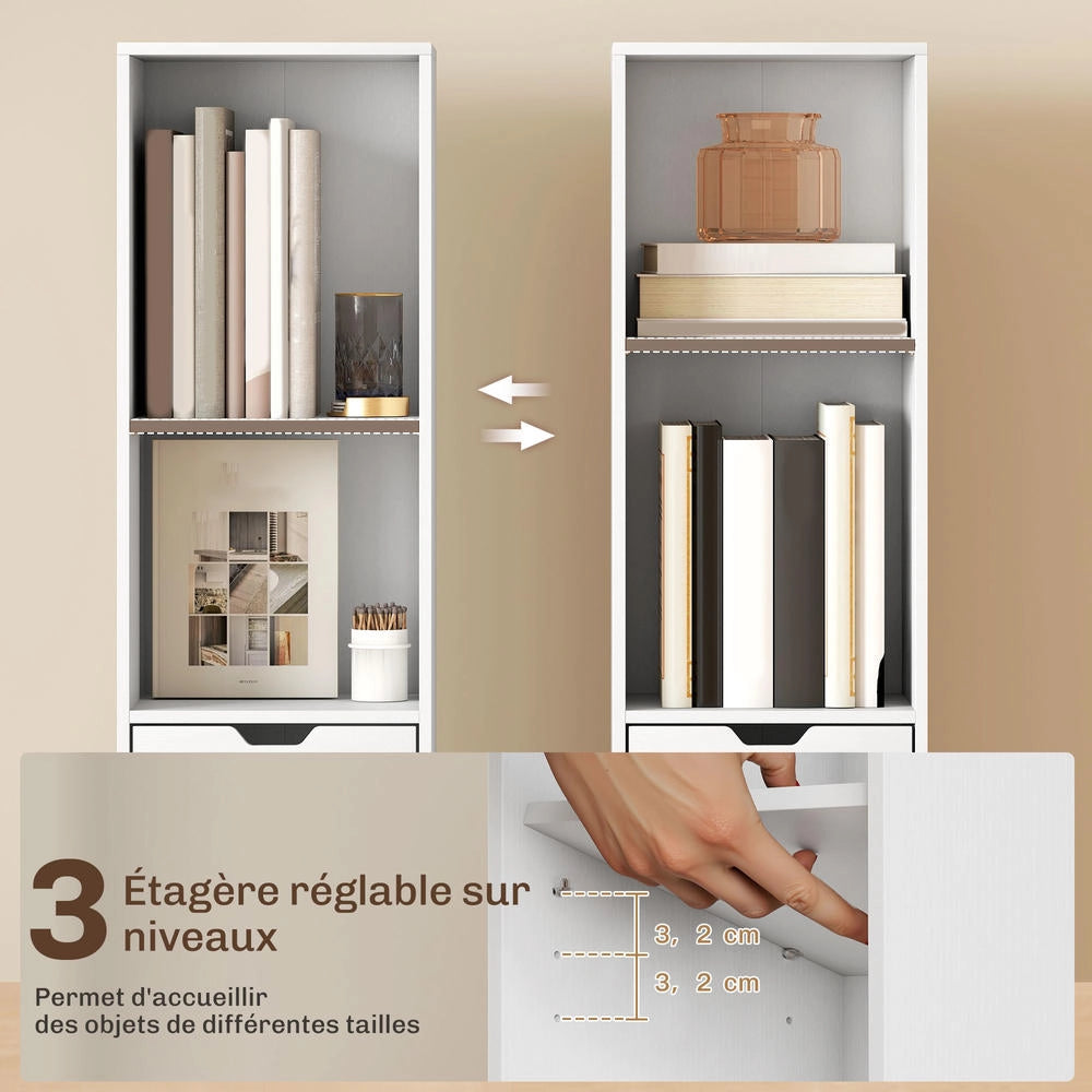 Libreria salvaspazio con cassetto anta e 4 ripiani mobile contenitore per casa 30 x 24 x 158 cm bianco