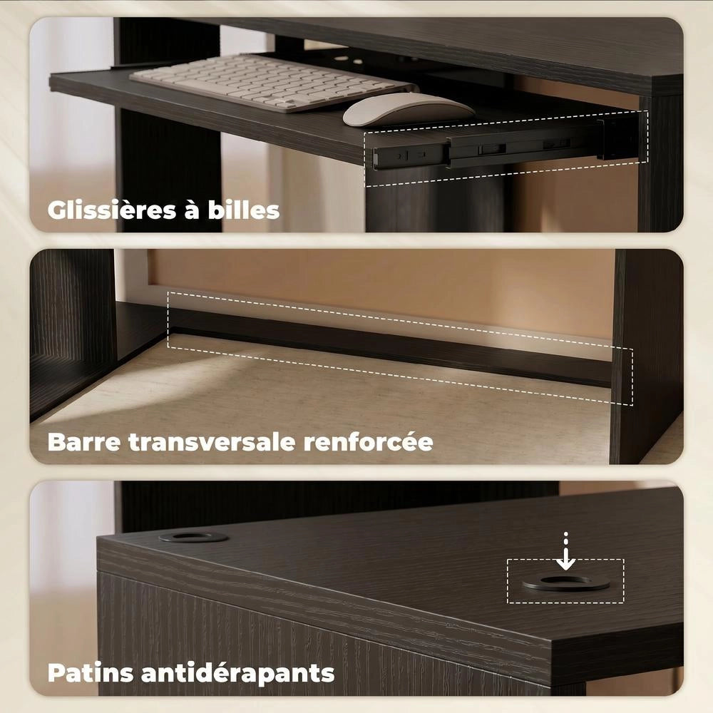 Scrivania Angolare per Computer a L con Ripiano Tastiera e 4 Scomparti Salvaspazio 120 x 100 x 76 cm Nero