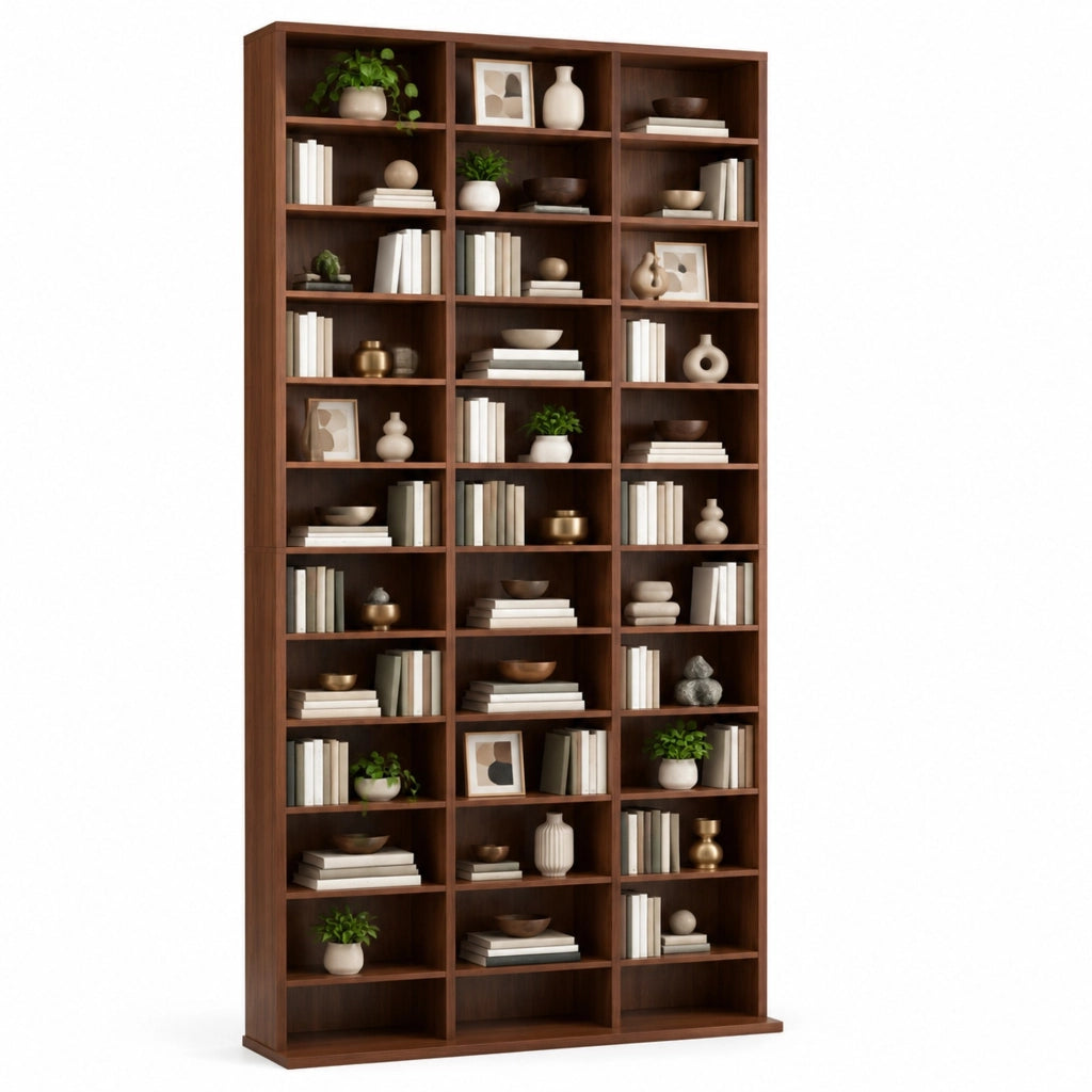 Scaffale porta dischi in MDF marrone con 36 scomparti regolabili