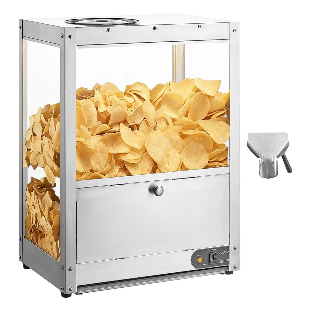 Macchina scalda patatine nachos commerciale da 80 L in acciaio inossidabile con base e luce riscaldante, tavola di deflessione, 300W, robusta