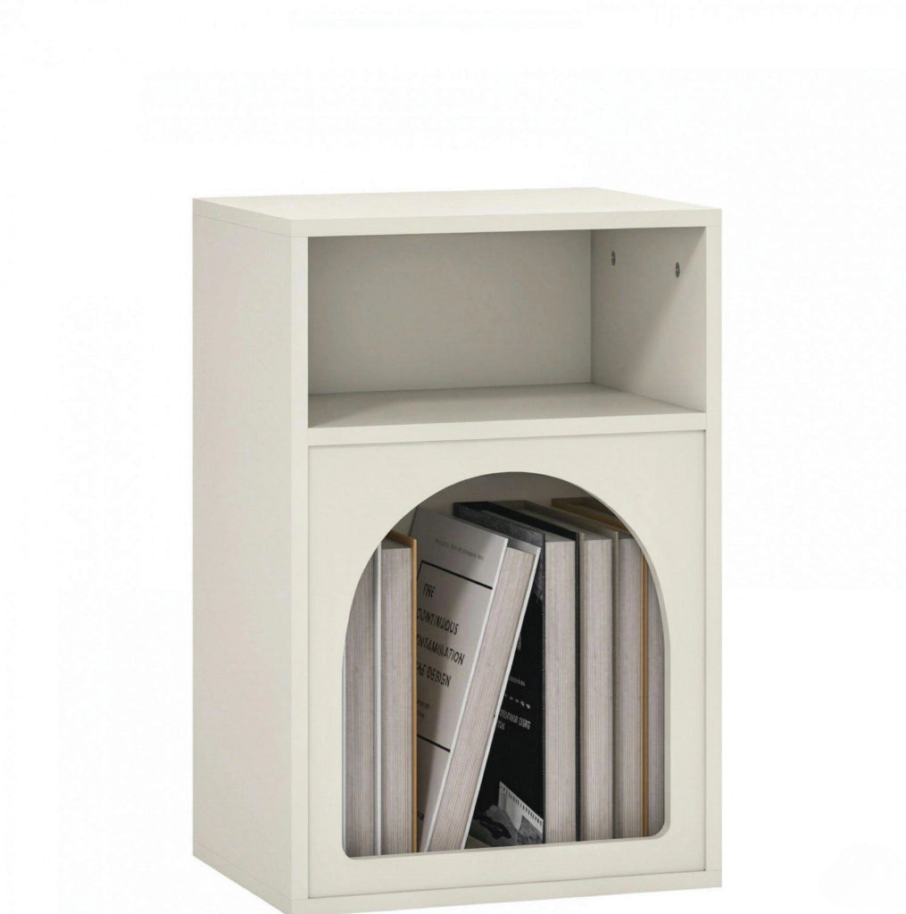 Comodino moderno in MDF crema con ripiani aperti 40x30x60 cm