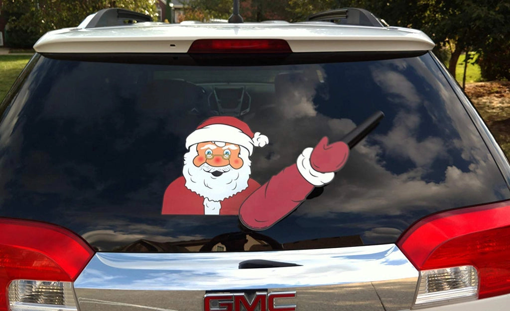 Adesivo per tergicristalli a forma di Babbo Natale che saluta, resistente ai raggi UV, confezione singola.