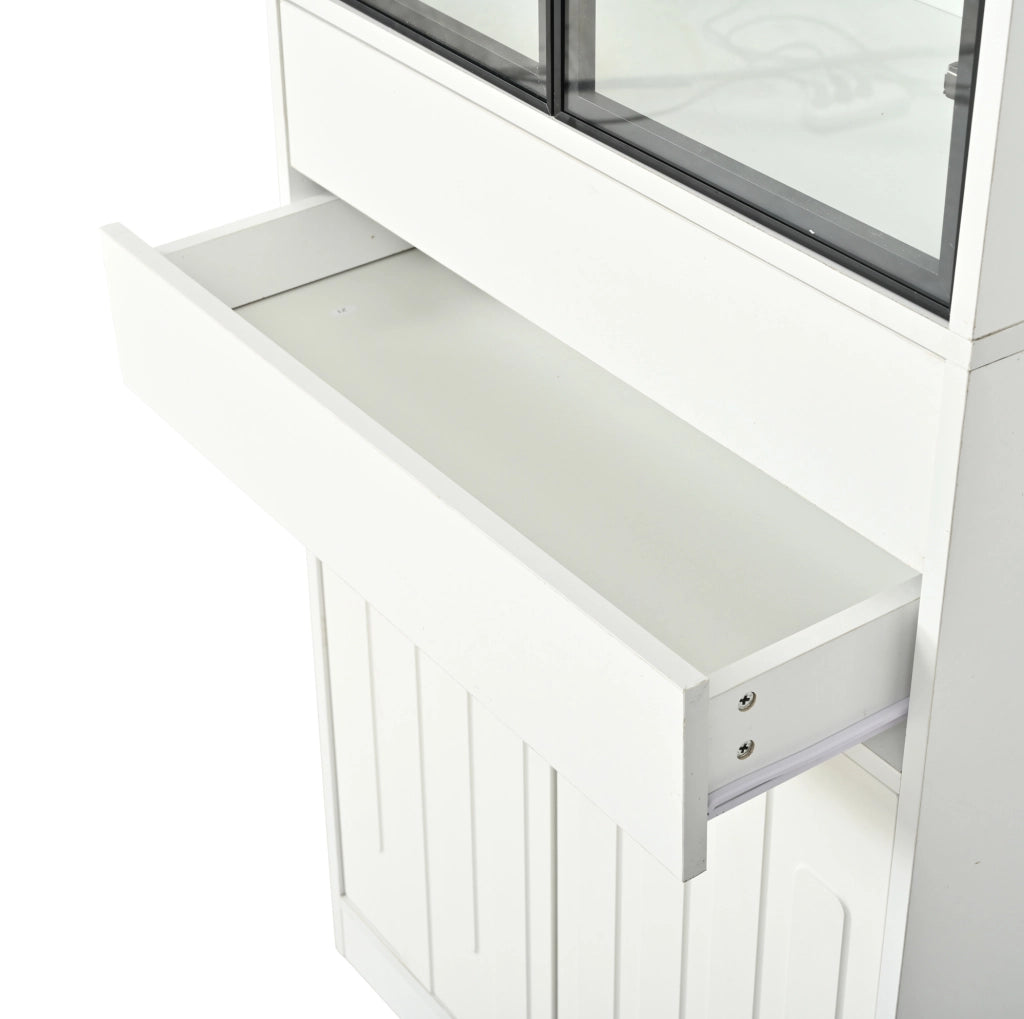 Vetrina alta con LED Bluetooth, 4 ante e 2 cassetti, 70 x 34 x 180 cm, bianca