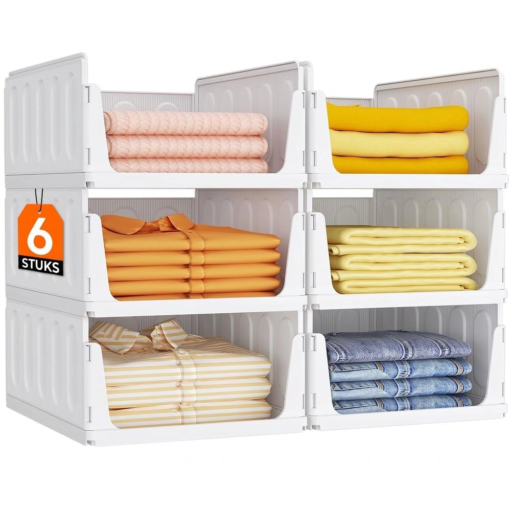 Set di 6 organizer impilabili per armadi, profondità 42 cm, colore bianco