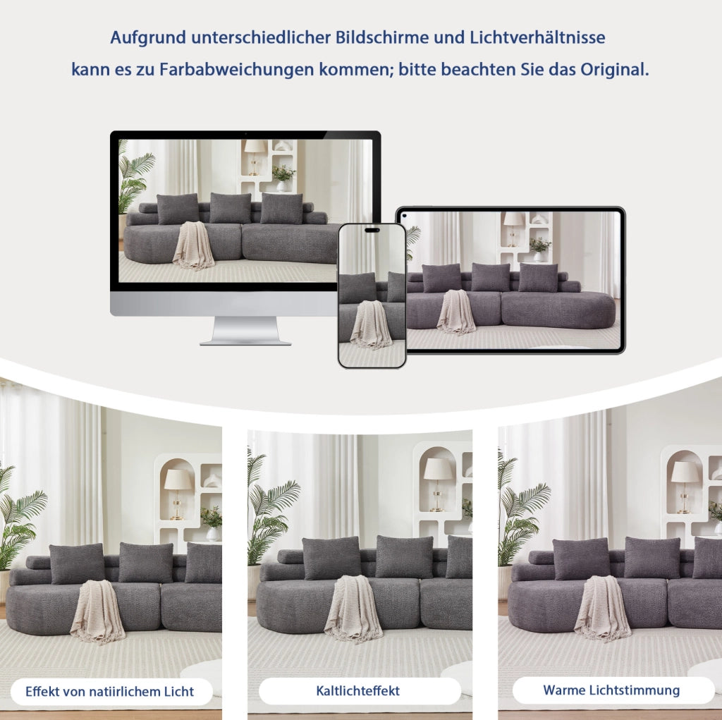 Divano modulare curvo in ciniglia grigio antracite, 3 moduli