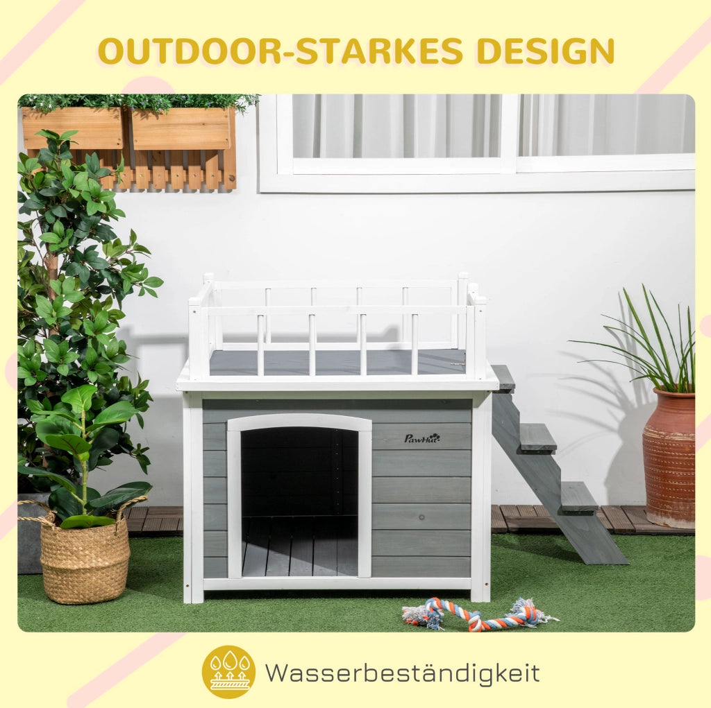 CUCCIA per cani rialzata con terrazza 121 x 77 x 78 cm in legno di abete grigio chiaro