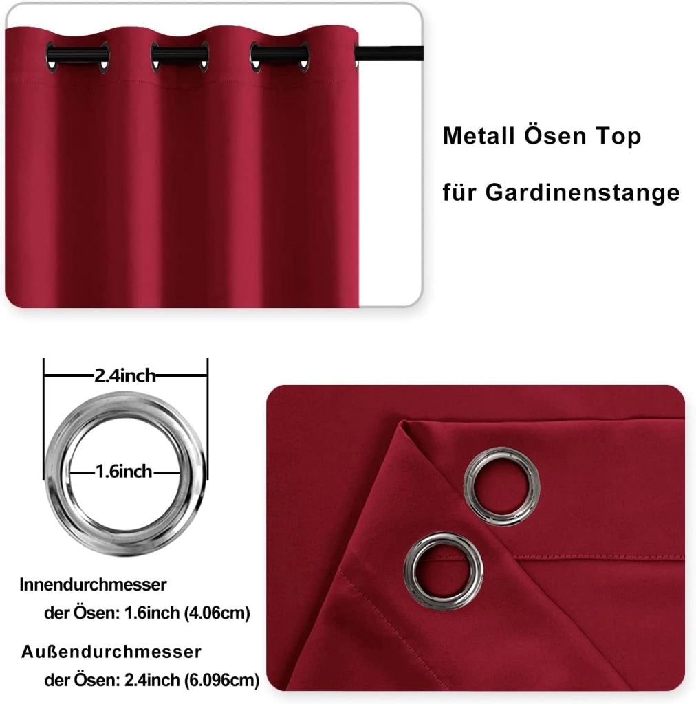 Set di 2 tende oscuranti, 140x215 cm, colore rosso, con supporti per tende