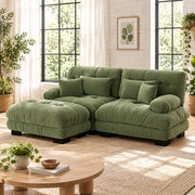 DIVANO modulare in ciniglia verde con pouf mobili