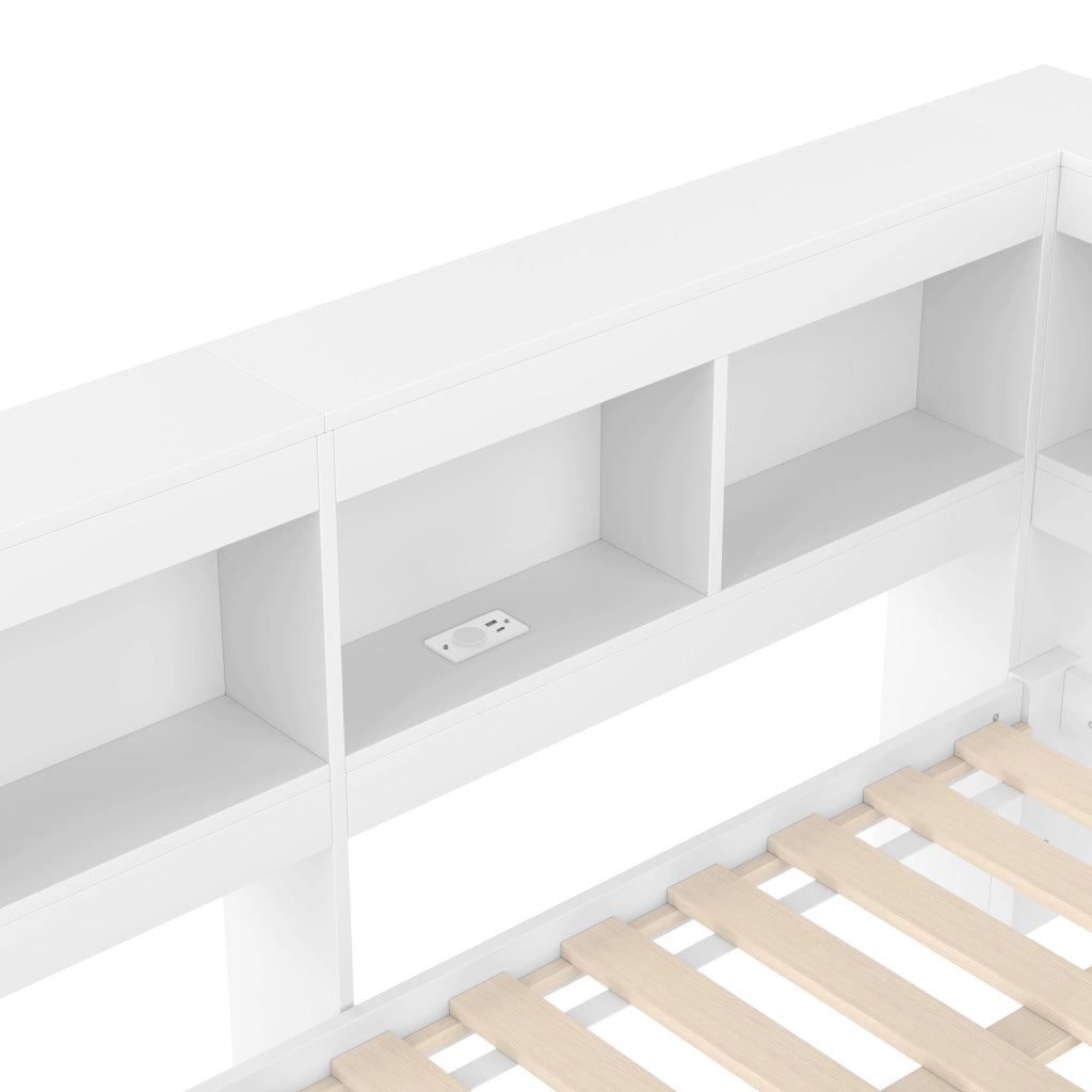 Struttura letto a divano 140 × 200 cm con due cassetti presa e due USB in legno bianco con rete a doghe