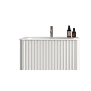 Mobile lavabo sospeso 81 cm bianco in MDF, lavabo in minerale composito, preassemblato