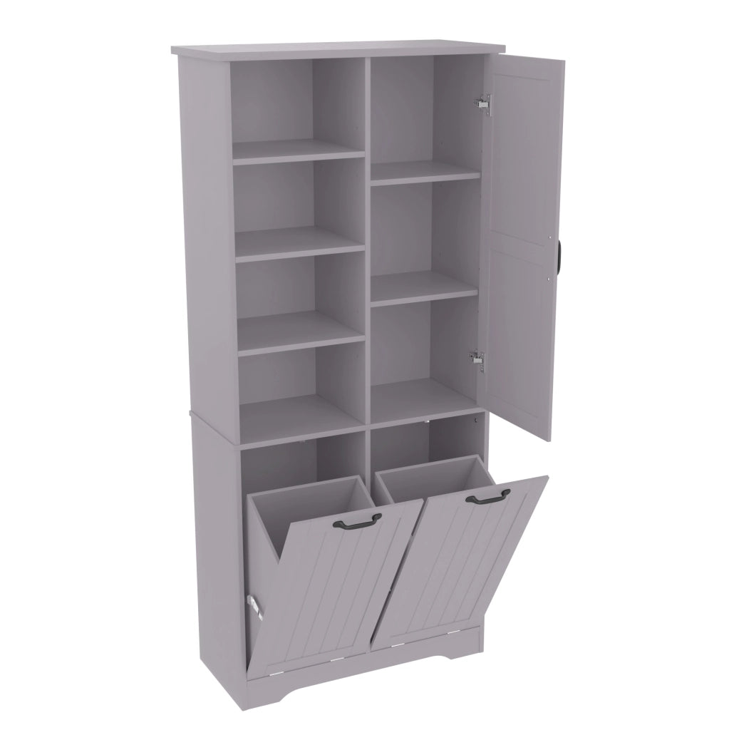 Mobile da bagno in MDF grigio 78x35x172 cm con doppio cestino per biancheria e ripiani regolabili