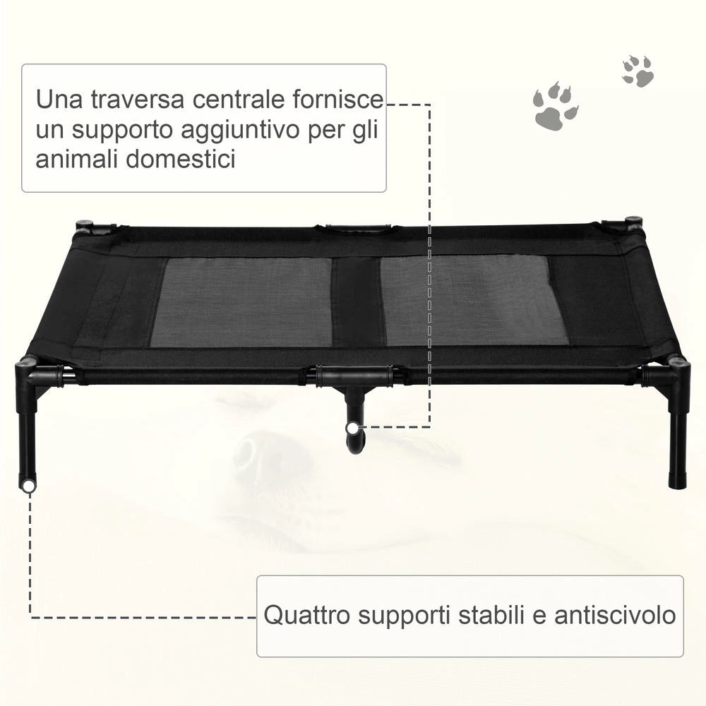 Brandina per Cani Grandi Rialzata in Metallo e Tessuto Oxford con Borsa di Trasporto, Letto Traspirante per Casa e Giardino, 92x76x18cm, Nero