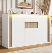 Credenza bianca e naturale 140 cm con 3 ante, cassetto e LED