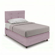 Letto Singolo Contenitore Imbottito 80x190 cm Microfibra Glicine BoxMax Testata Button