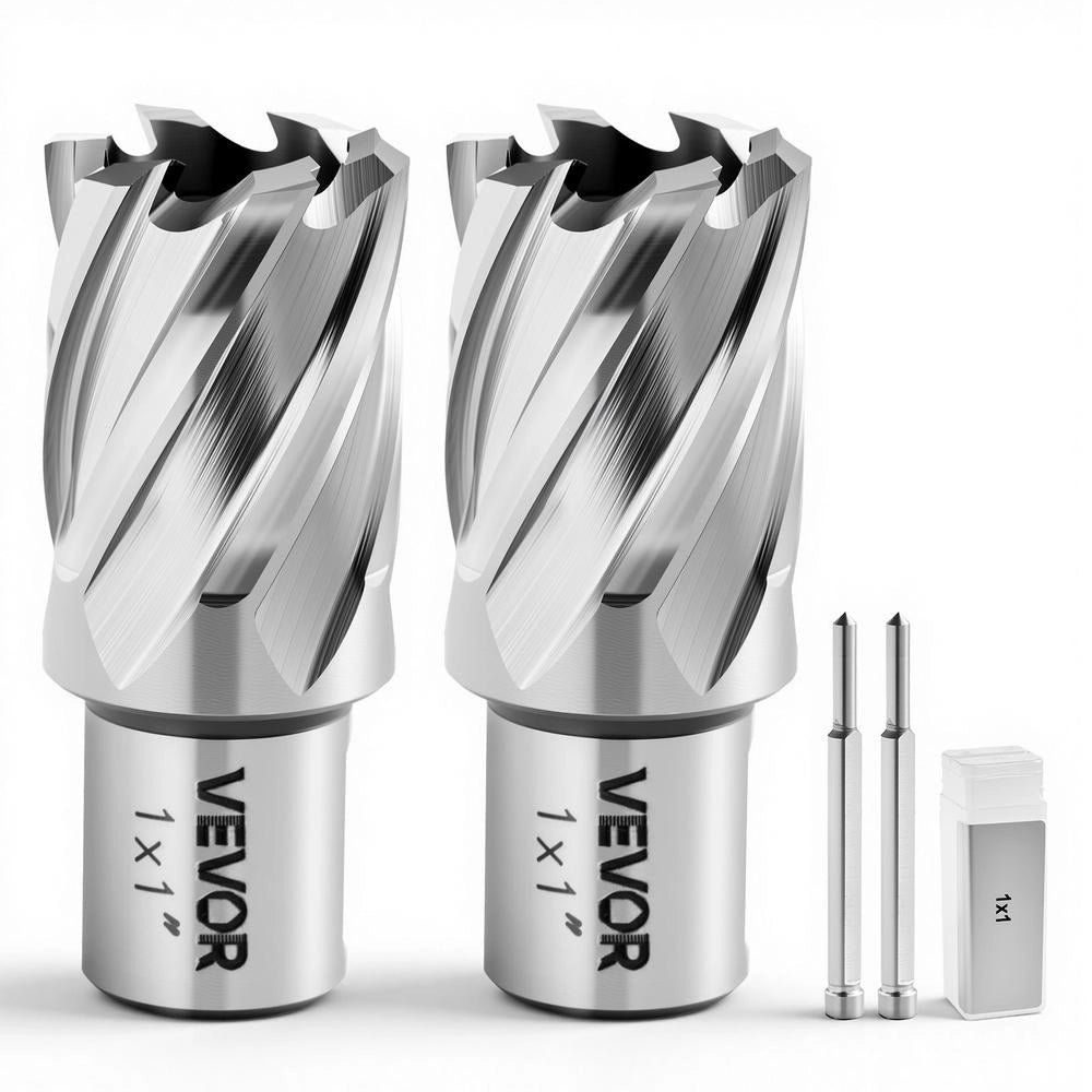 Set 4 punte a corona HSS M2AL per trapano magnetico, diametro 25,4 mm, profondità 25,4 mm, albero Weldon, con 2 perni di centraggio, per bricolage