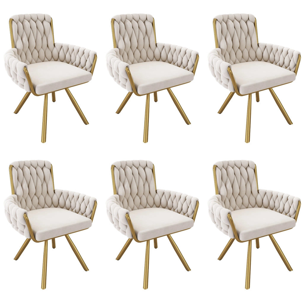 Set di 6 sedie da pranzo girevoli 360° con braccioli in velluto beige e metallo