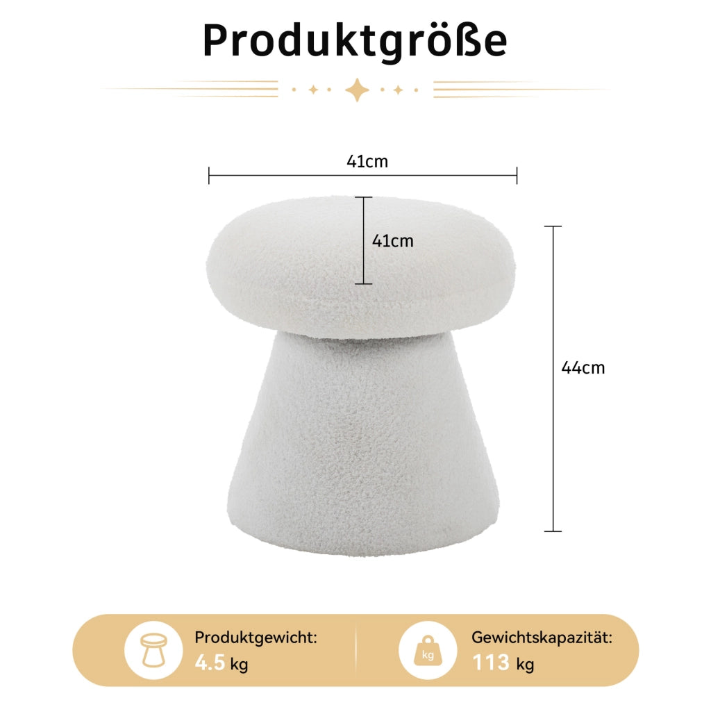Sgabello girevole a fungo in tessuto effetto peluche bianco