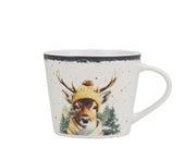 Tazza Jumbo NBC Holiday Story Cervo 420 ml in Ceramica Bianca con Decorazione Invernale, Cappello e Sciarpa, Idea Regalo Natalizia H&H