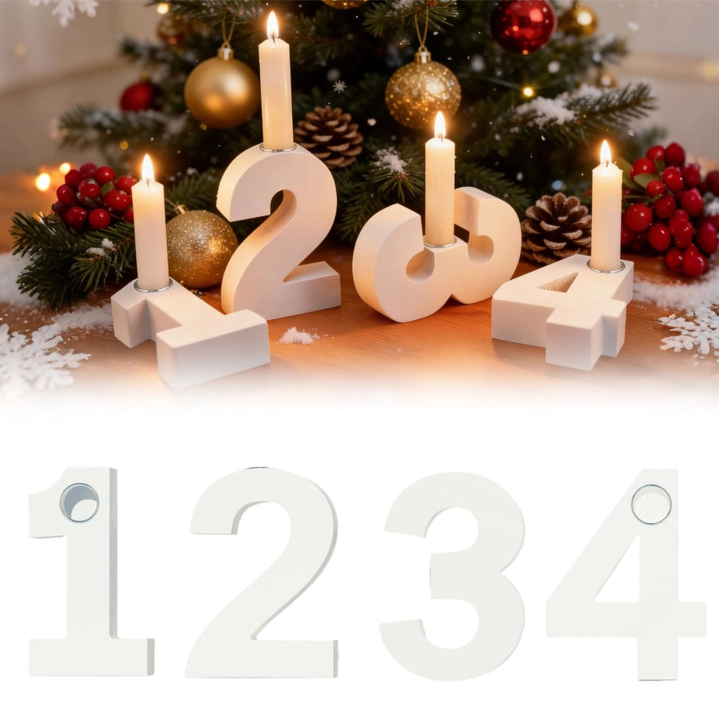Set di 4 portacandele in legno con numeri da 1 a 4, decorazioni natalizie