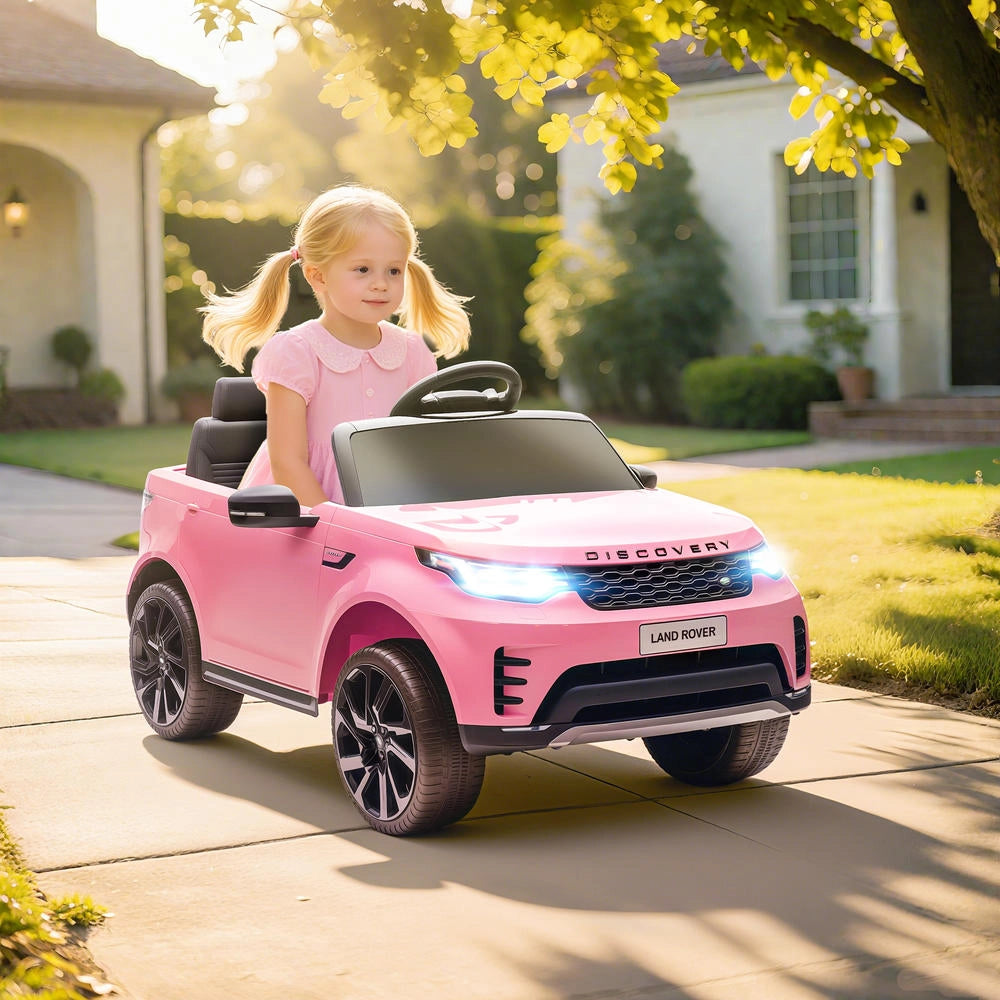 Auto Elettrica per Bambini Licenza Land Rover Discovery con Telecomando e Fari LED, Sospensioni, Rosa, 105x68.5x58 cm