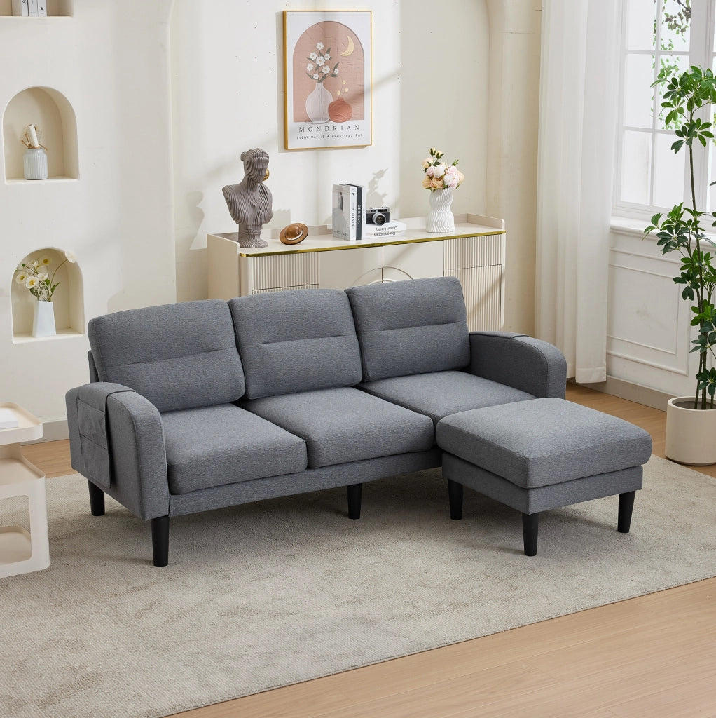 Divano angolare modulare 3 posti con chaise longue 204x136x80 cm; grigio