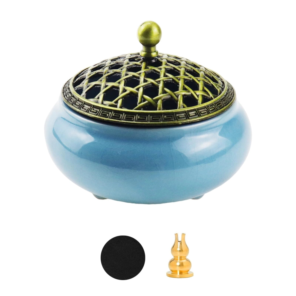 Portacenere per incensi in Vetroceramica, forma circolare, dimensioni 8x9,4x8 cm