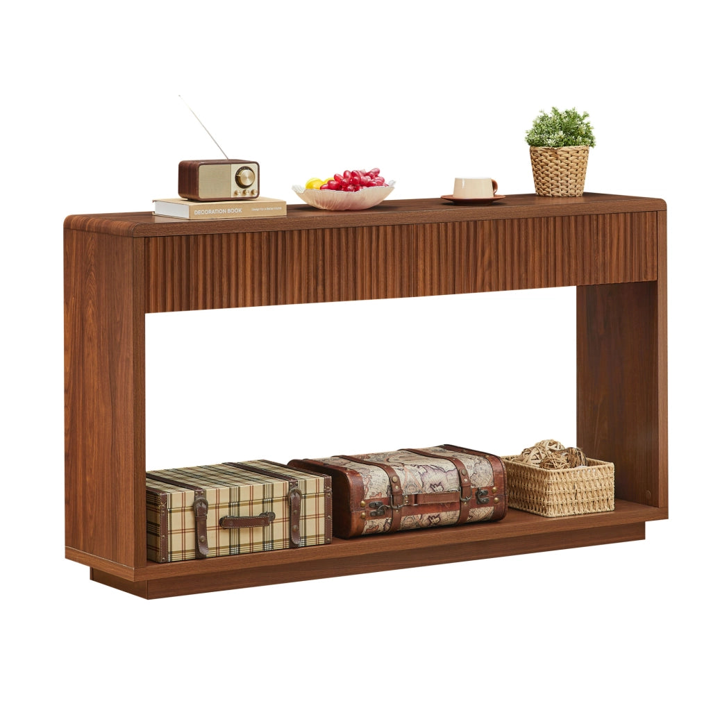 Consolle da ingresso 150 cm color noce con 2 cassetti e ripiano aperto