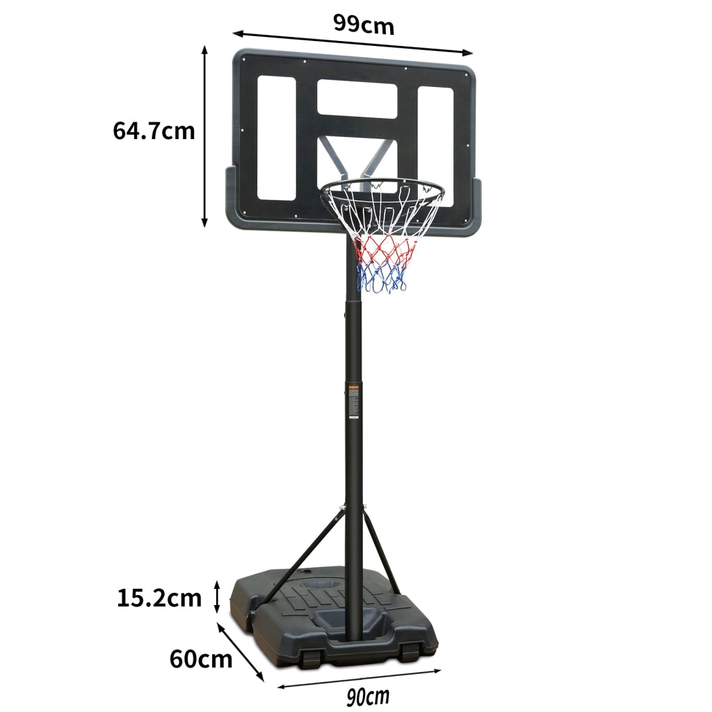 Canestro da basket regolabile con base 198,12-304,8 cm nero con ruote