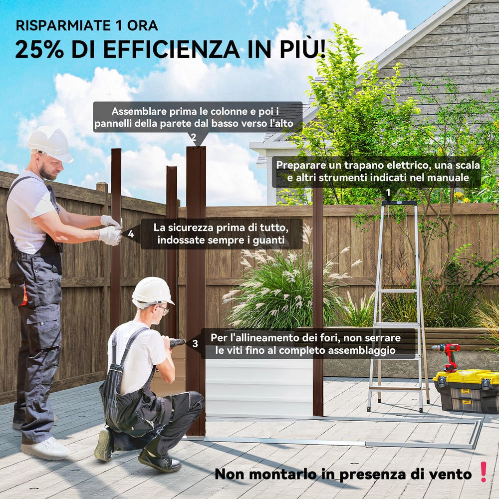 Casetta da Giardino Porta Attrezzi in Acciaio 1.9x1.3m Quercia con Prese d'Aria e Catenaccio Robusta per Esterno