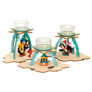 Set per creare portacandele a forma di pinguino, in legno, 13x9x10-12 cm