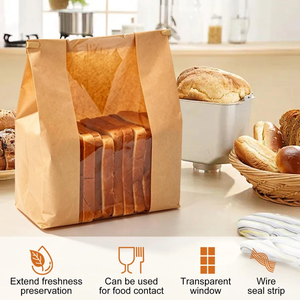 50 sacchetti di carta kraft grandi con finestra, dimensioni 35x21x9 cm