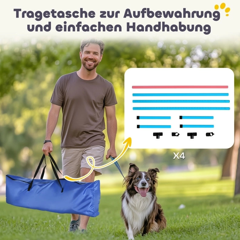 Set agility per cani regolabile in altezza, azzurro, con borsa