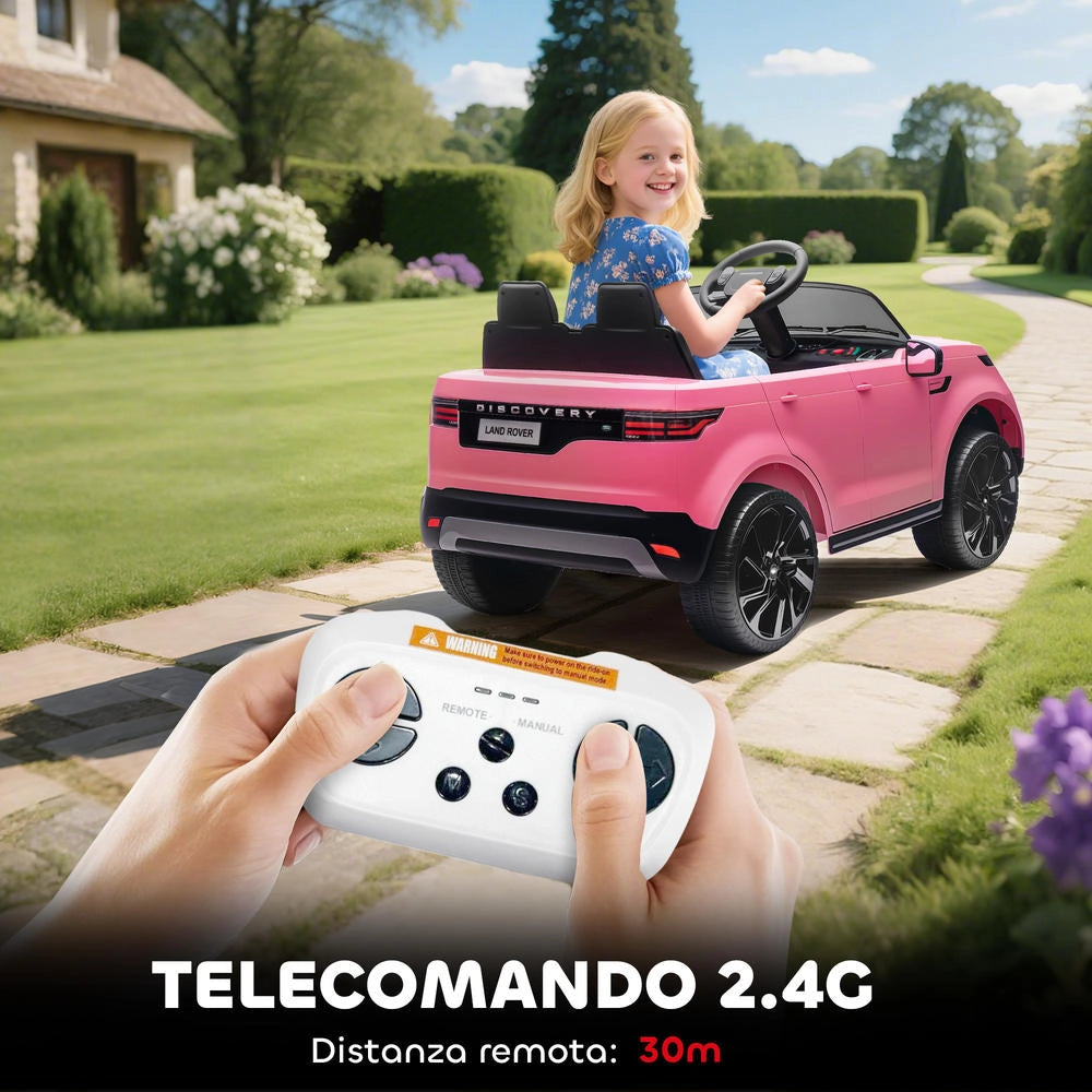 Auto Elettrica per Bambini Licenza Land Rover Discovery con Telecomando e Fari LED, Sospensioni, Rosa, 105x68.5x58 cm