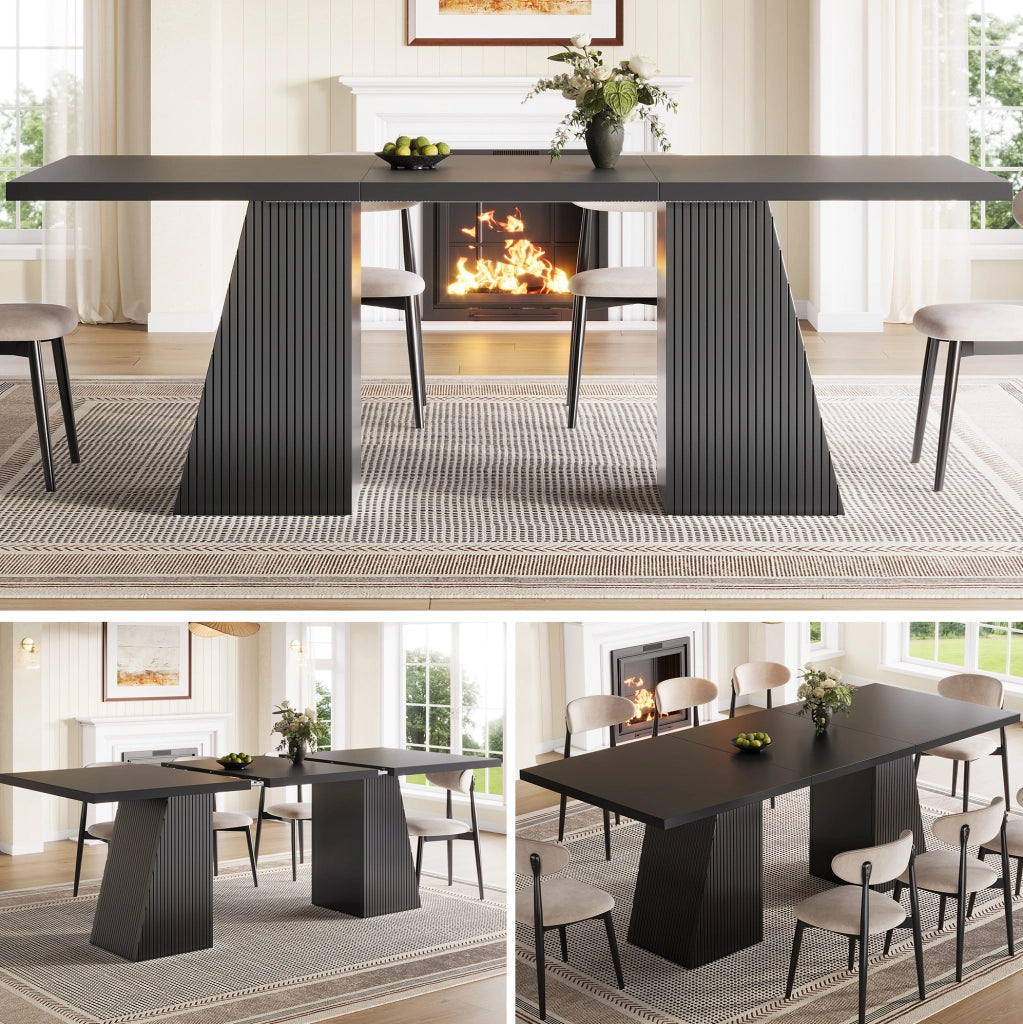 Tavolo da pranzo allungabile 120/160x80x76 cm in MDF/metallo nero; 46 posti