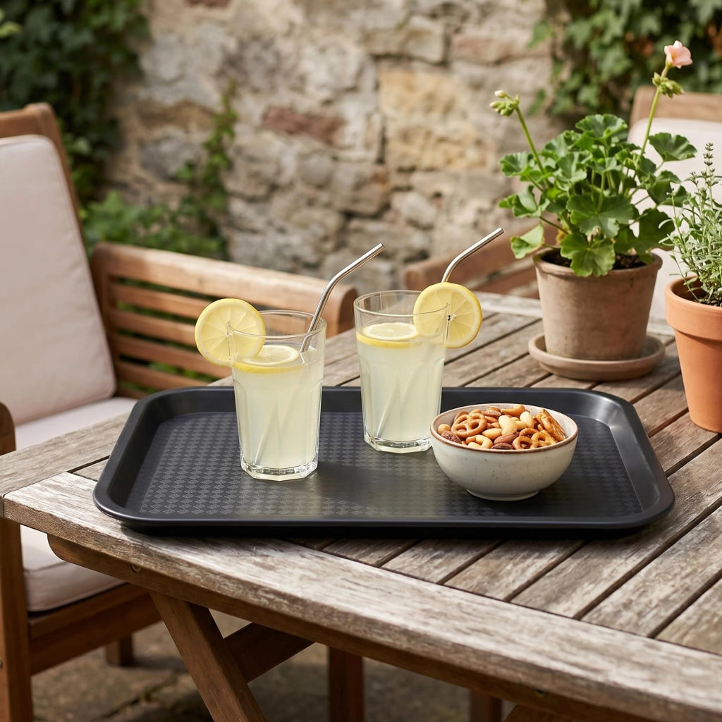 Set di 8 sottopiatti per fast food, rettangolari, neri, dimensioni 35x27x2,3 cm