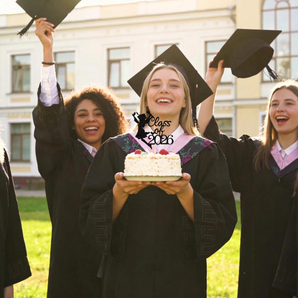 Decorazione per torte, cerimonia di diploma, 3 stili, 2026, nero e oro