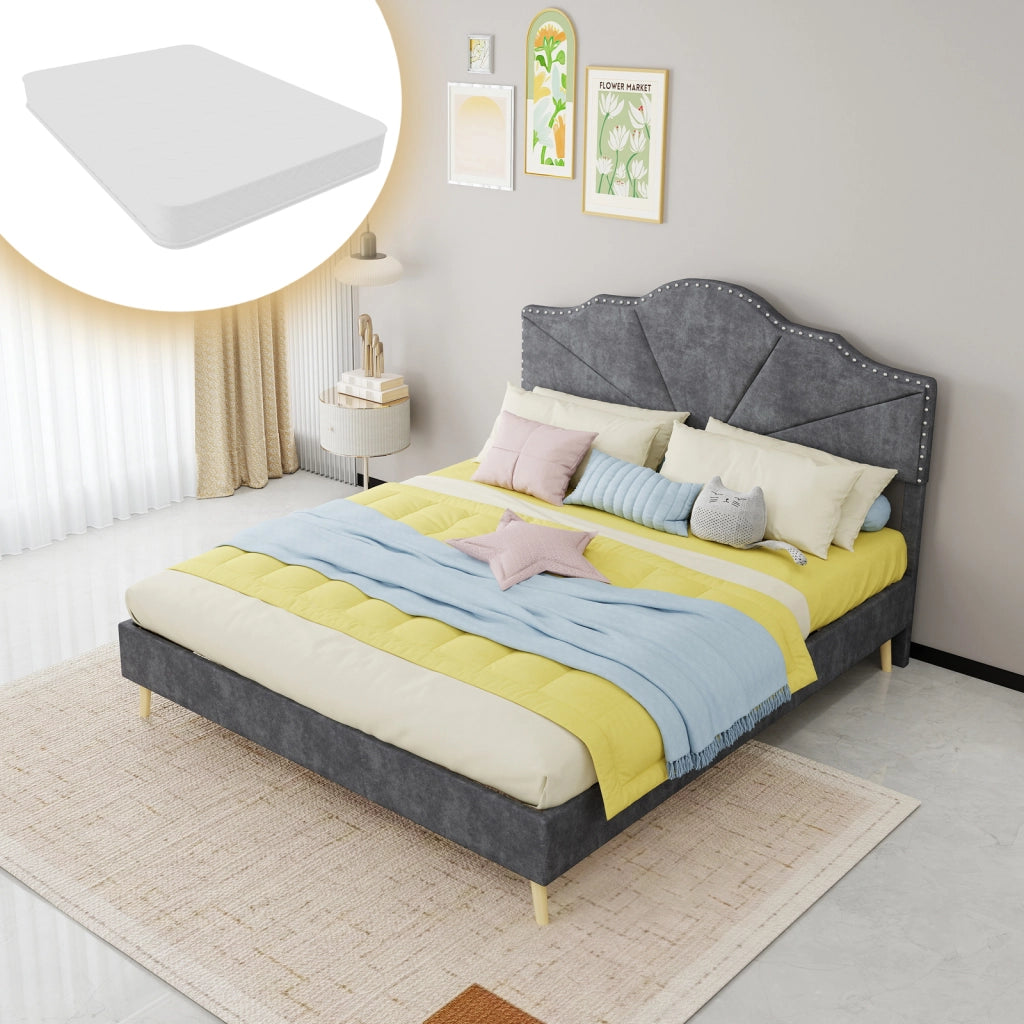 Letto moderno tessuto e metallo grigio 160 x 200 cm