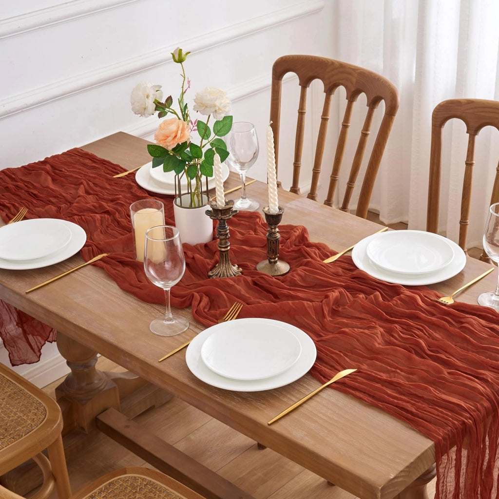 Set di due tovagliette, 90x300 cm, stile boho, colore terracotta