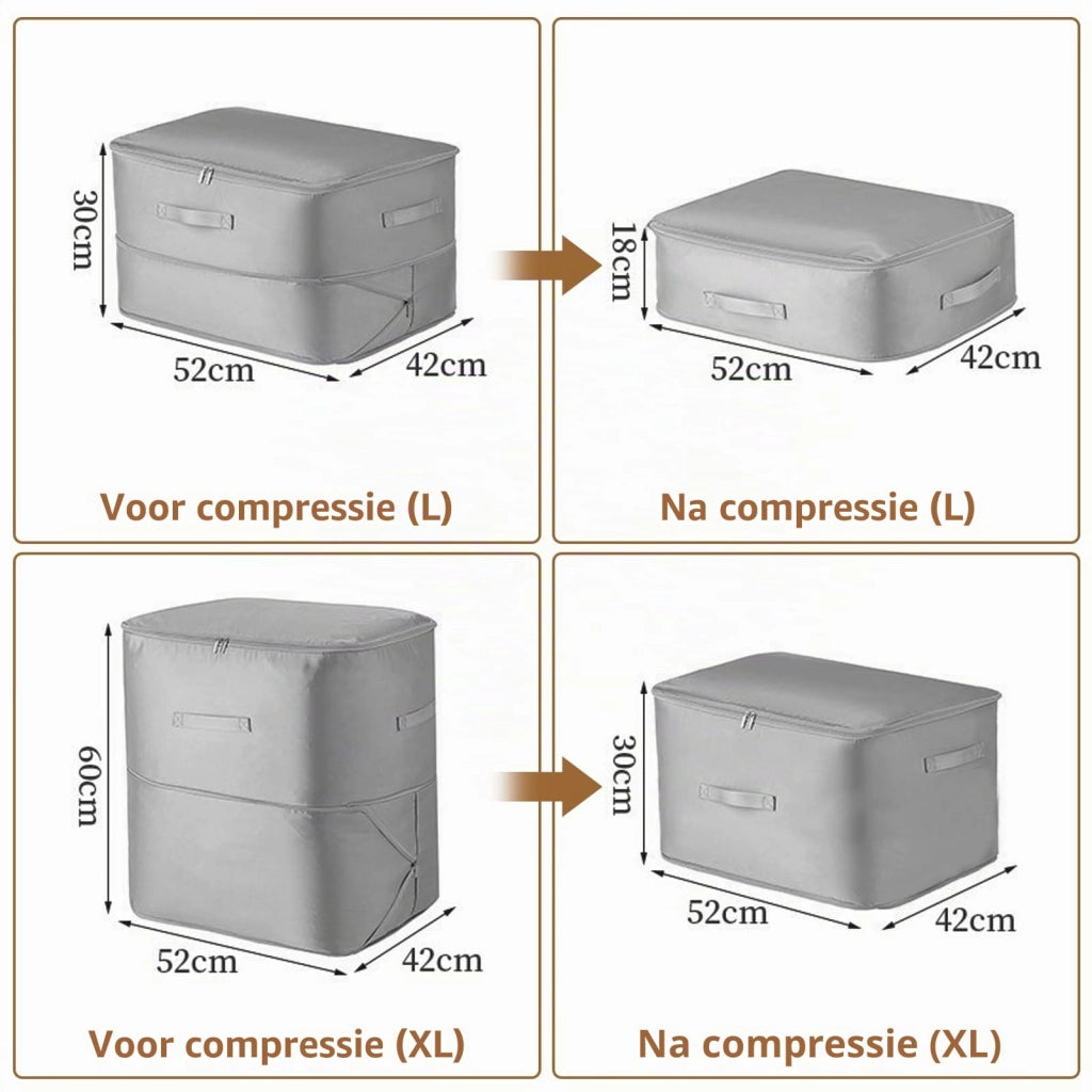 Set di 2 organizer auto-compressibili, grigi, dimensioni 52x42x30 cm e 52x42x60 cm