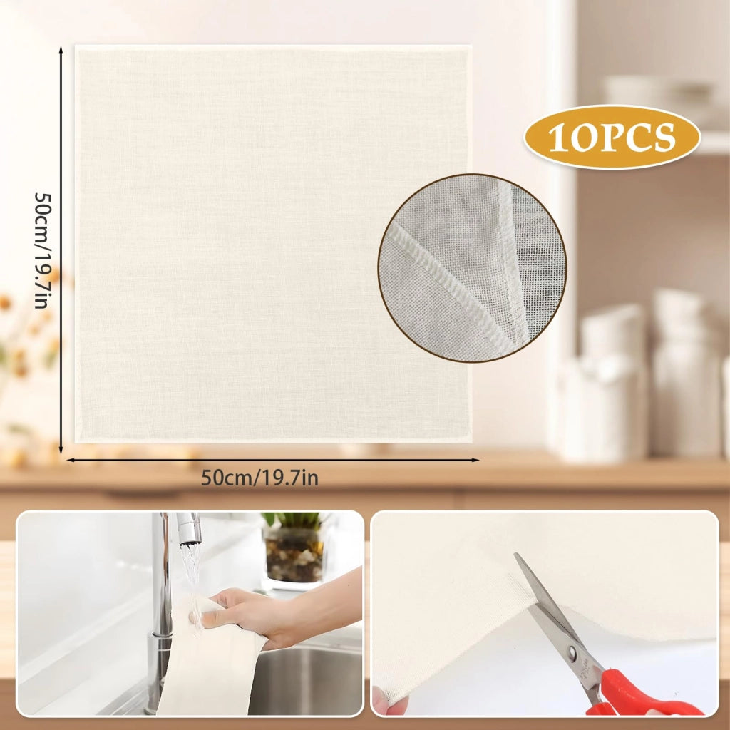 Confezione da 10 fogli di garza per formaggio, dimensioni 50x50 cm, densità 100, cotone