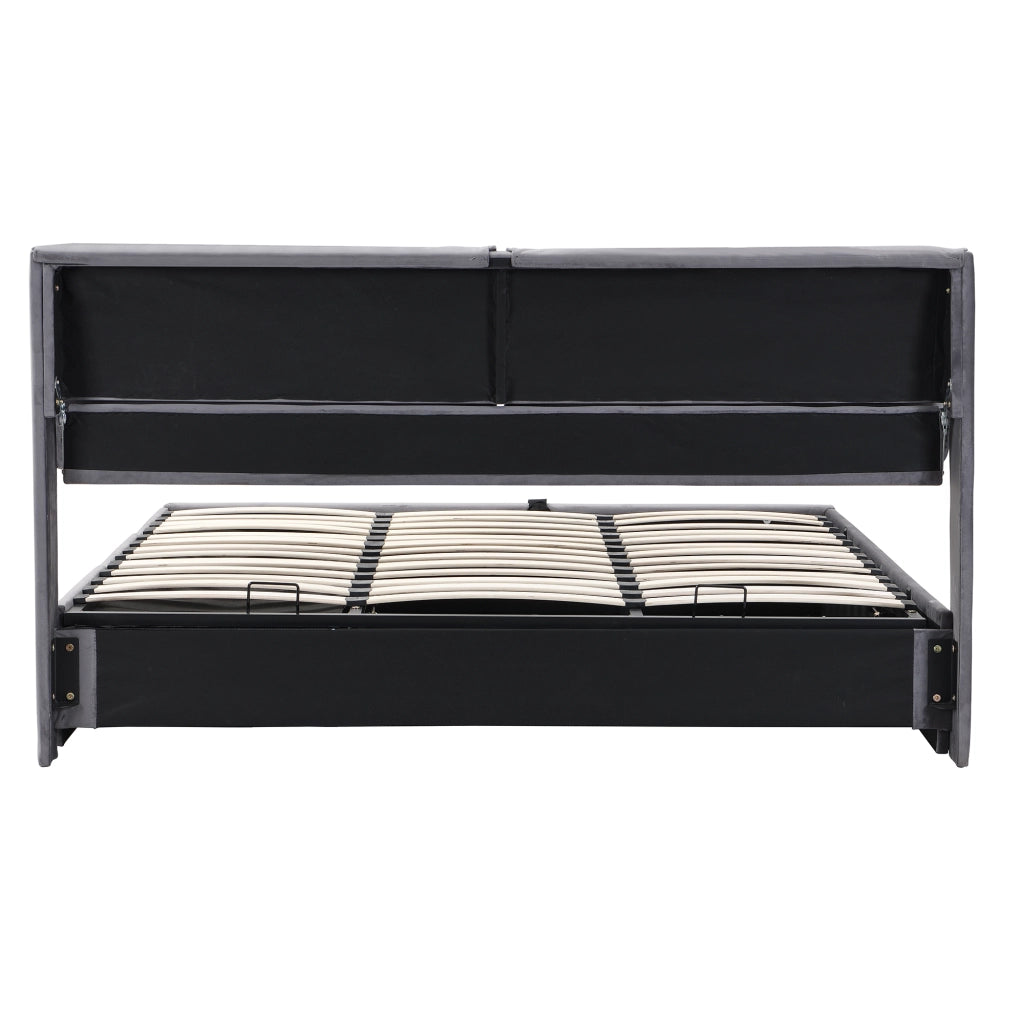 Letto contenitore 180x200 in velluto grigio; con tre cassetti