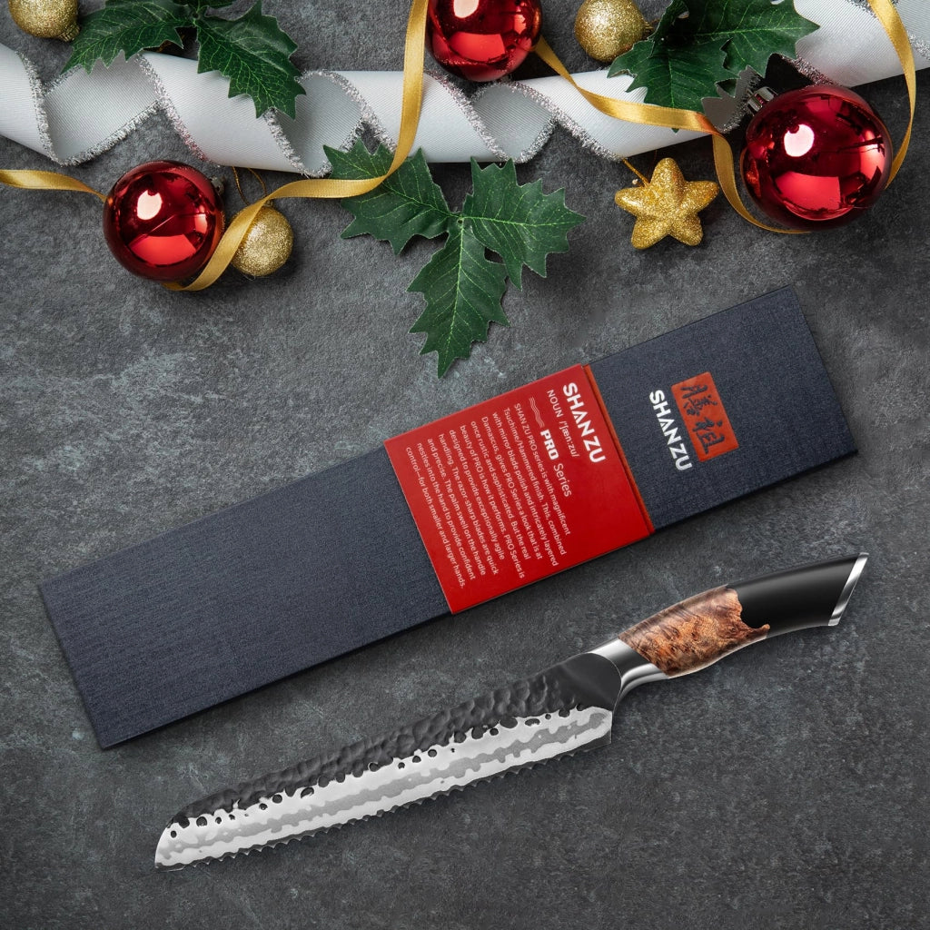 Coltello da pane, 20 cm, 7 strati, acciaio inossidabile, manico in legno di acero